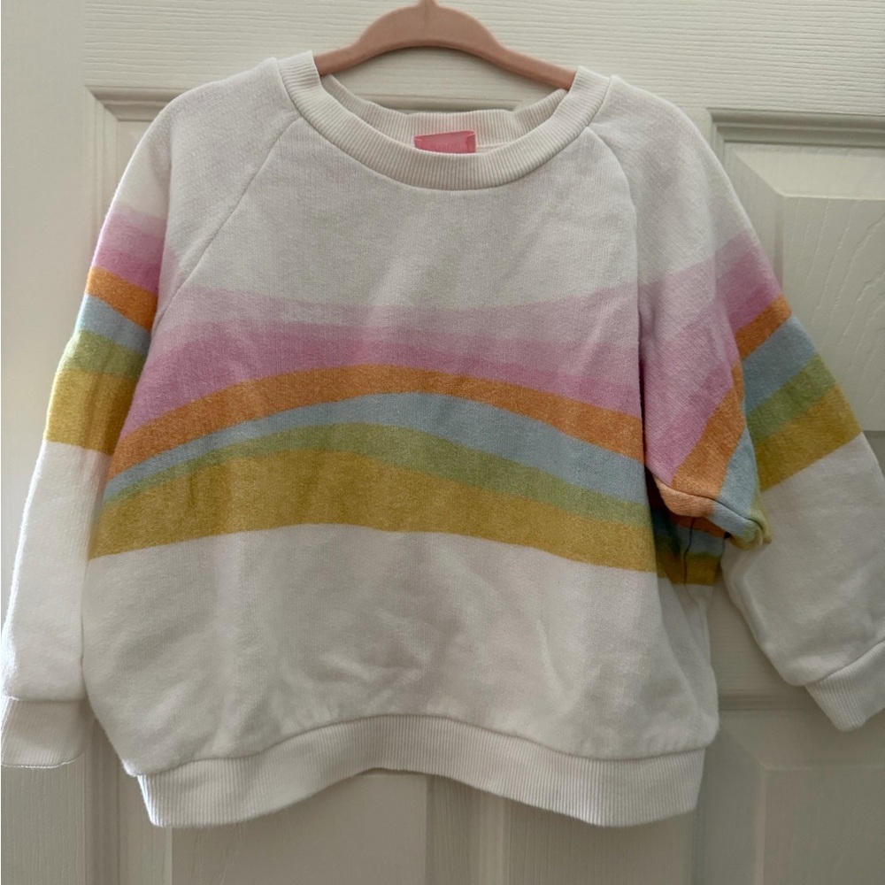Show Me Your Mumu x Barbie White Sweatshirt with Pastel Rainbow